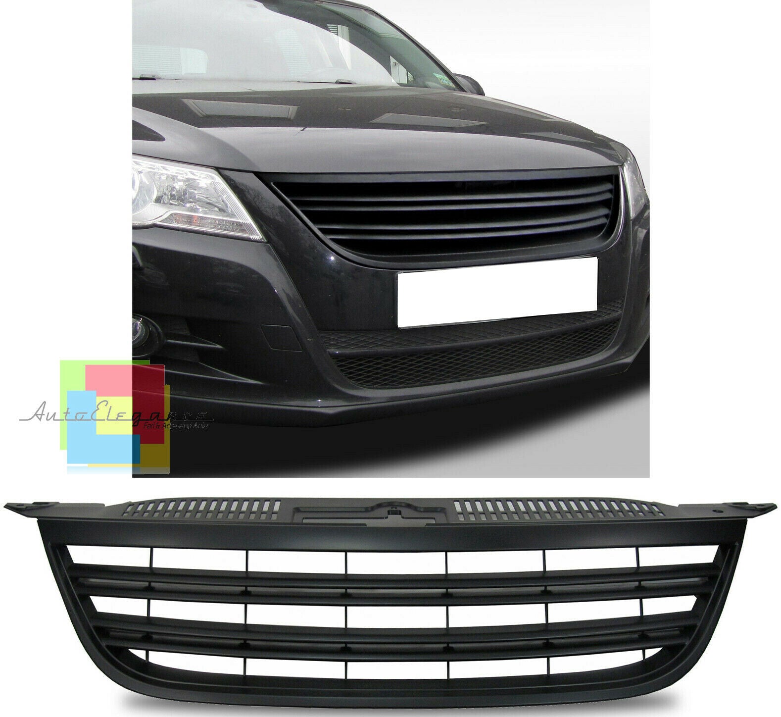 CALANDRA VW TIGUAN 5N 2007-2011 GRIGLIA ANTERIORE NERA LOOK SPORTiVO NO LOGO AUTOELEGANCERICAMBI