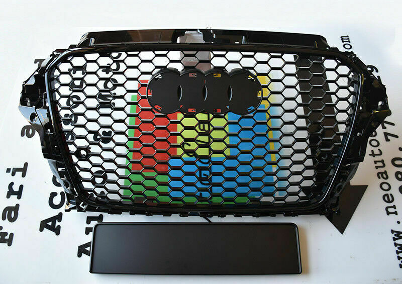 GRIGLIA ANTERIORE NERA NO LOGO PER AUDI A3 8V 2012-2015 CALANDRA RS3 NIDO D&apos;APE