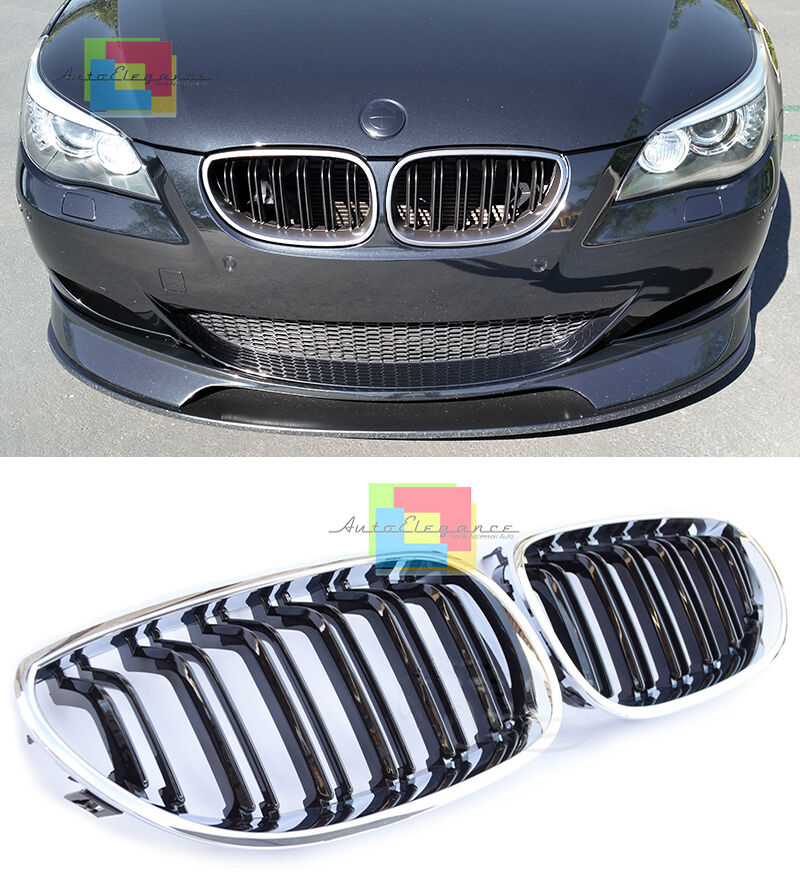 BMW 5 SERIES E60 E61 FRONT GRILLES DOUBLE STRIPE M5 CHROME EDGE