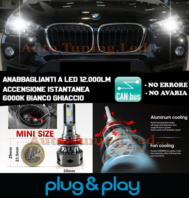 LAMPADE ANABBAGLIANTI LED BMW X1 F48 ISTANTANEO NO AVARIA 12.000LM