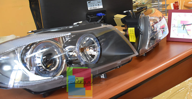 FARI ANTERIORI ANGEL EYES + KIT LED ANABBAGLIANTI H7 BMW SERIE 3 E90 E91 05-11
