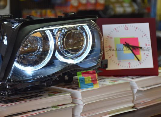 FANALI ANGEL EYES LED BMW SERIE 3 E46 01-05 BERLINA TOURING FARI ANTERIORI + FRECCE