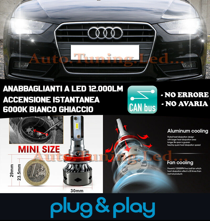 LAMPADE ANABBAGLIANTI H7 LED AUDI A4 B8 2012-2015 ISTANTANEO NO AVARIA 12.000LM