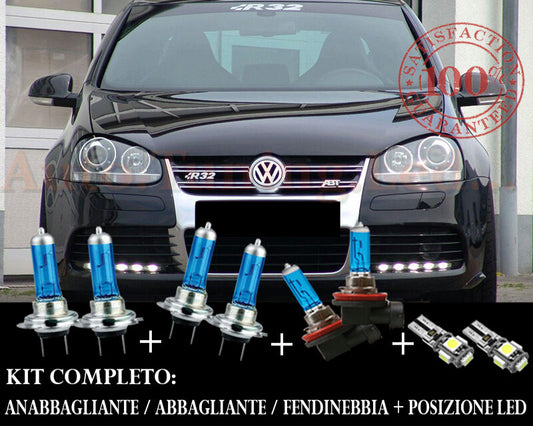VW GOLF 5 2003-2008 SET COMPLETO LAMPADE BLU XENON + POSIZIONE A LED