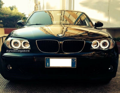 BMW E81 E82 E87 E88 2004-2011 FARI SATINATI CON ANELLI ANGEL EYES LED BIANCHI AUTOELEGANCERICAMBI
