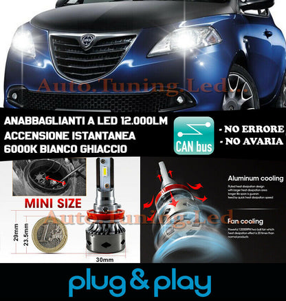 LAMPADE ANABBAGLIANTI LED LANCIA YPSILON ISTANTANEO NO AVARIA 12.000LM
