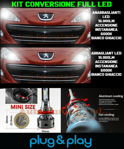 LAMPADE ANABBAGLIANTI + ABBAGLIANTI LED 16.000LM PER PEUGEOT RCZ