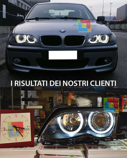 FARI ANTERIORI BMW SERIE 3 E46 2001-2005 BERLINA TOURING ANGEL EYES LED 6000K .-