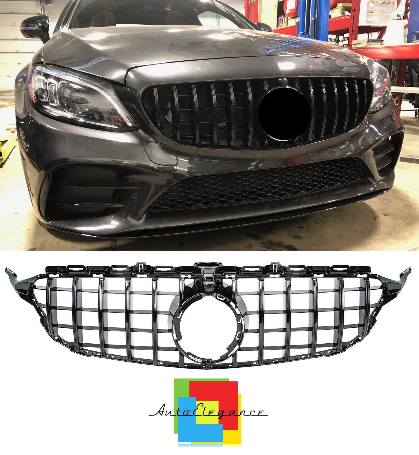 GRILLE MERCEDES C CLASS W205 S205 2019+ GT LOOK GLOSS BLACK PROXIMITY SENSOR NEWS