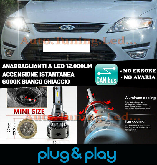 LAMPADE ANABBAGLIANTI LED FORD MONDEO MK4 ISTANTANEO NO AVARIA 12.000LM