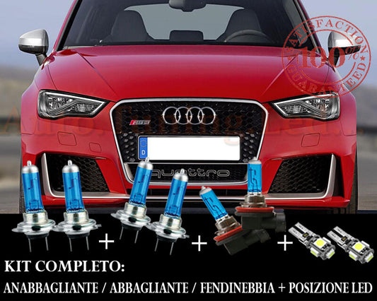 AUDI A3 S3 RS3 8V 2012+ SET COMPLETO LAMPADE BLU XENON + POSIZIONE A LED AUTOELEGANCERICAMBI