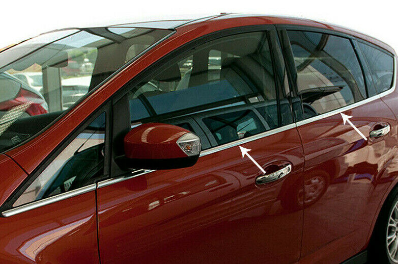 MODANATURE ADESIVE FORD C-MAX II 2010+ CORNICI FINESTRINI CROMATE ACCIAIO INOX .