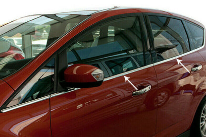 MODANATURE ADESIVE FORD C-MAX II 2010+ CORNICI FINESTRINI CROMATE ACCIAIO INOX .