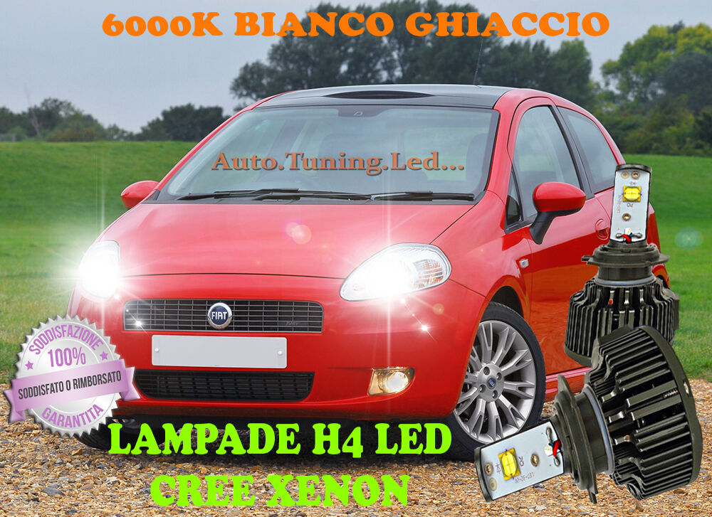 FIAT GRANDE PUNTO LAMPADE H4 CREE XENON 6000K BIANCO PURO ACCENSIONE RAPIDA