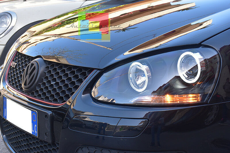 VW GOLF 5 V 03-08 FARI ANTERIORI NERI ANGEL EYES BIANCHI A LED LOOK GTI NO ERROR