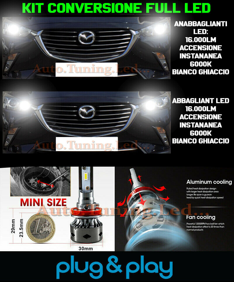 LOW BEAM + HIGH BEAM DAYTIME HEADLIGHTS MAZDA CX-3 CX3 NO FAILURE 16,000LM