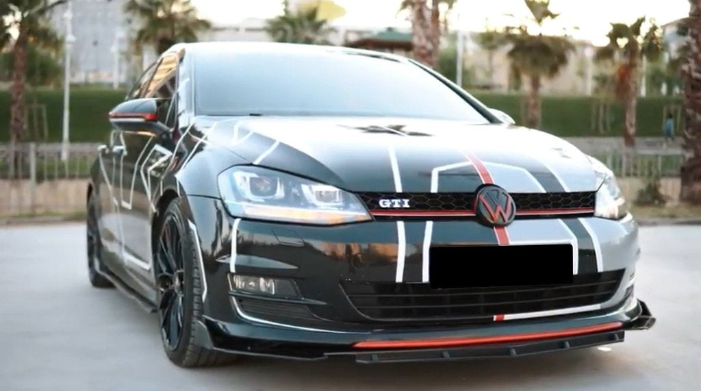 0237 VW GOLF 7 & 7.5 SPLITTER PARAURTI ANTERIORE NERO LUCIDO LOOK RS AUTOELEGANCERICAMBI