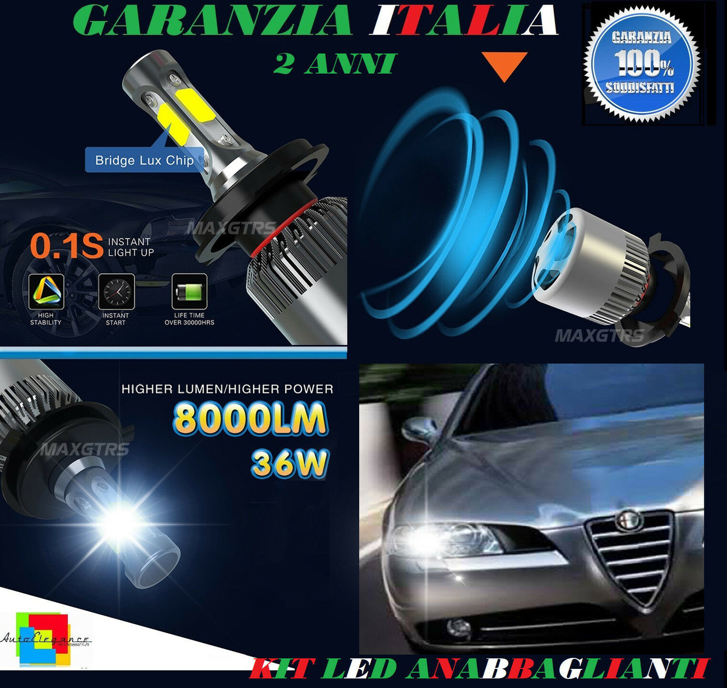 LOW BEAM LAMPS 36W LED ALFA ROMEO 166 98-07 INSTANT FLASH 6000K