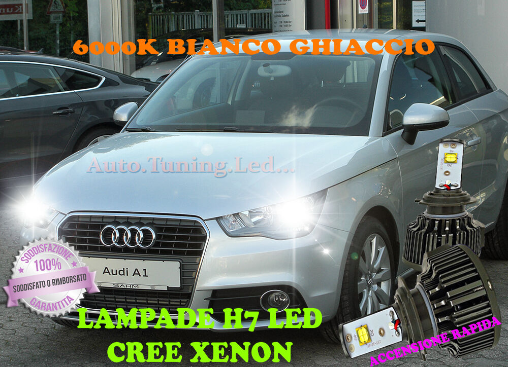 AUDI A1 LAMPADE H7 CREE XENON ANABBAGLIANTE 6000K BIANCO PURO ACCENSIONE RAPIDA AUTOELEGANCERICAMBI