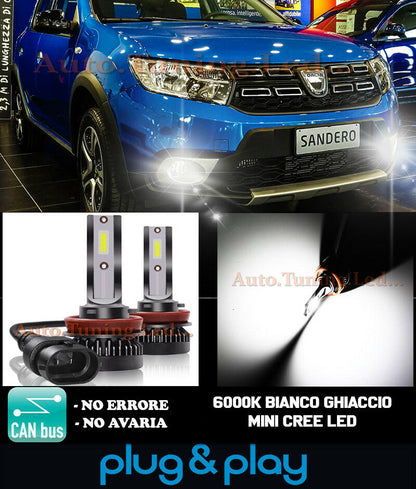 LAMPADE FENDINEBBIA A LED CREE DACIA SANDERO MK2 CAMBUS BIANCO GHIACCIO 8000LM