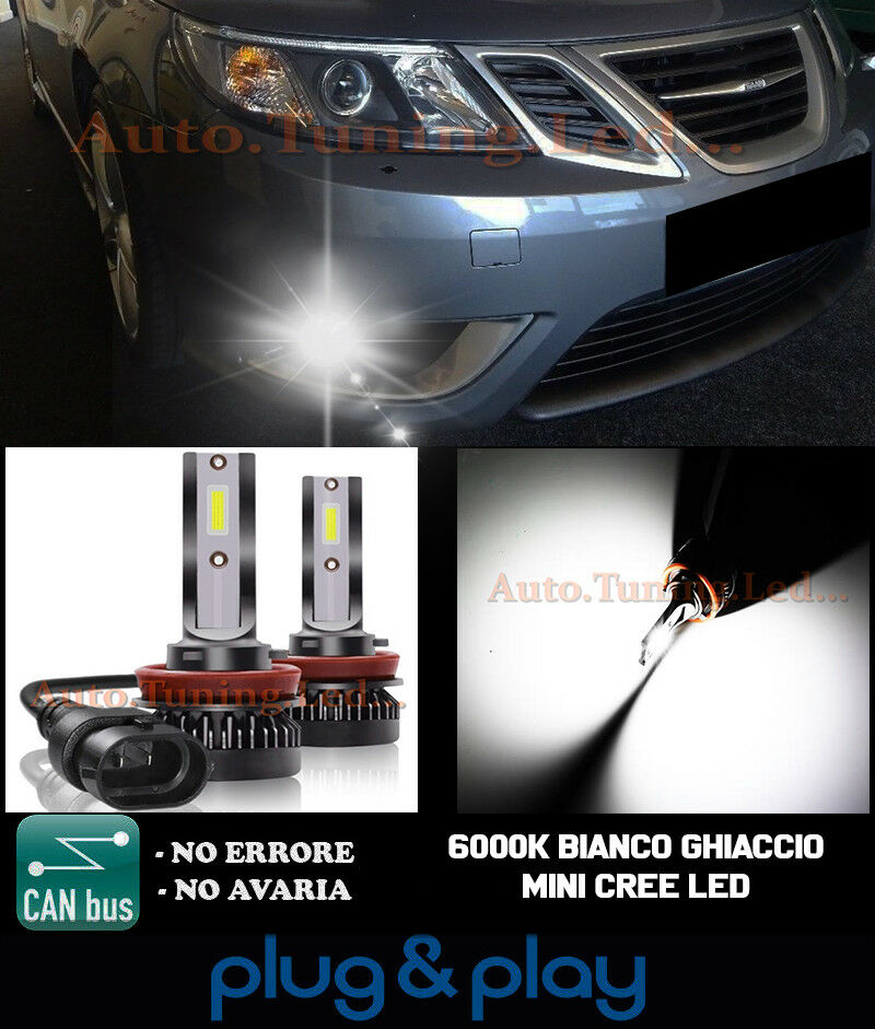 LAMPADE FENDINEBBIA A LED CREE SAAB 9-3 2008+ CAMBUS BIANCO GHIACCIO 8000LM
