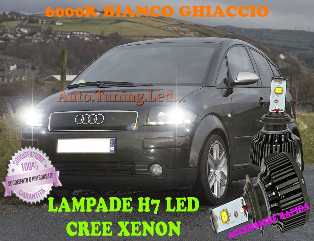 AUDI A2 LAMPADE H7 CREE XENON ABBAGLIANTI 6000K BIANCO ACCENSIONE RAPIDA AUTOELEGANCERICAMBI