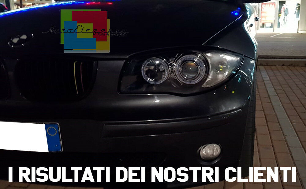 BMW SERIE 1 E81 E82 E87 E88 04-11 FARI NERI CON ANELLI ANGEL EYES LED BIANCHI AUTOELEGANCERICAMBI