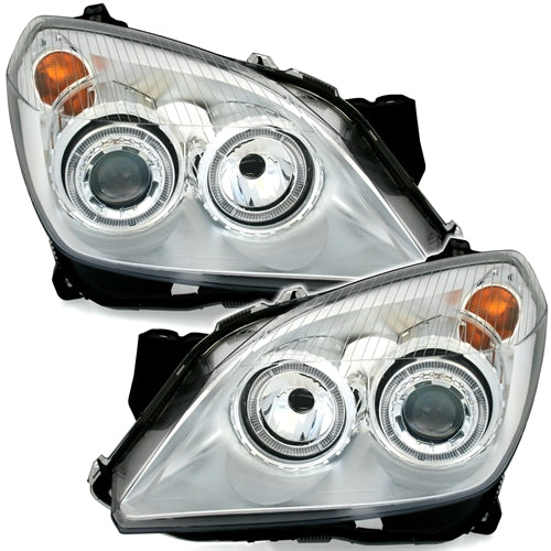 FARI SATINATI OPEL ASTRA H 2004-2007 ANELLI ANGEL EYES LED BIANCHI