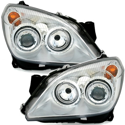 FARI SATINATI OPEL ASTRA H 2004-2007 ANELLI ANGEL EYES LED BIANCHI