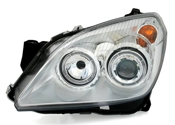 FARI SATINATI OPEL ASTRA H 2004-2007 ANELLI ANGEL EYES LED BIANCHI