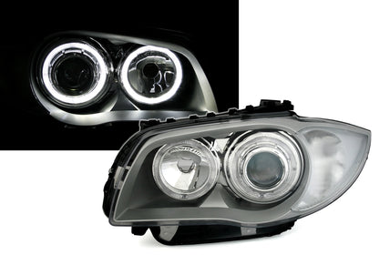 FARI SATINATI CON ANELLI ANGEL EYES LED BIANCHI BMW E81 E82 E87 E88 04-11