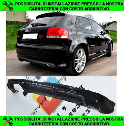 AUDI A3 8P 3 PORTE 03-08 DIFFUSORE POSTERIORE S3 SOTTO PARAURTI ABS NERO LUCIDO AUTOELEGANCERICAMBI