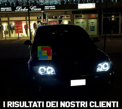 FARI NERI CON ANELLI ANGEL EYES BMW SERIE 1 E81 E82 E87 E88 04-11 LED BIANCHI