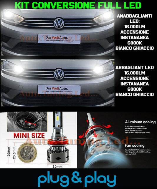 LAMPADE ANABBAGLIANTI + ABBAGLIANTI DIURNE VW GOLF SPORTSVAN NO AVARIA 16.000LM