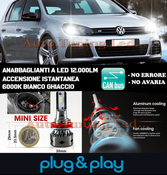 LAMPADE ANABBAGLIANTI LED VW GOLF 6 VI 2008-2012 ISTANTANEO NO AVARIA 12.000LM