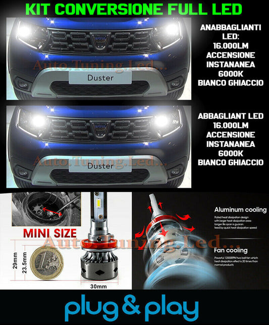 LAMPADE ANABBAGLIANTI + ABBAGLIANTI LED 16.000LM PER DACIA DUSTER MK2