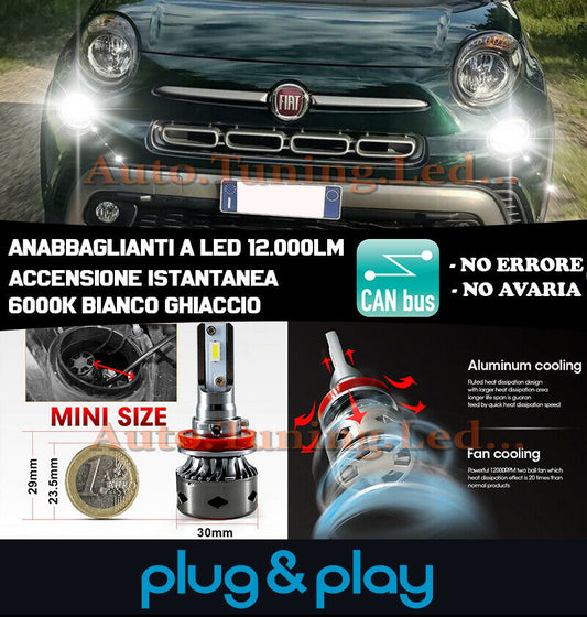 LAMPADE ABBAGLIANTI LED FIAT 500L ISTANTANEO 6000K 12.000LUMEN CAMBUS