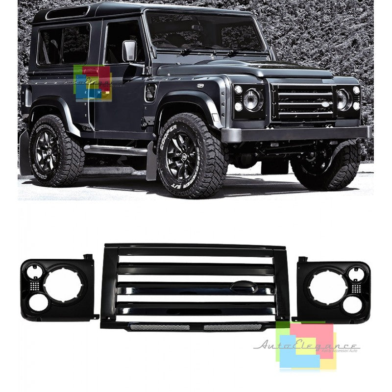 LAND ROVER DISCOVERY 1990-2016 GRIGLIA ANTERIORE + COPRI FARI NERO LUCIDO