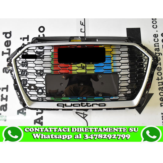 AUDI A3 8V 2017+ GRIGLIA ANTERIORE LOOK RS3 QUATTRO BORDO SATINATO foro radar AUTOELEGANCERICAMBI