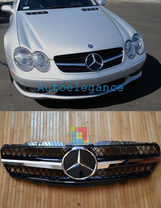 GRIGLIA ANTERIORE MERCEDES SL R230 01-08 DESIGN SPORTIVO AMG PROFILO CROMATO