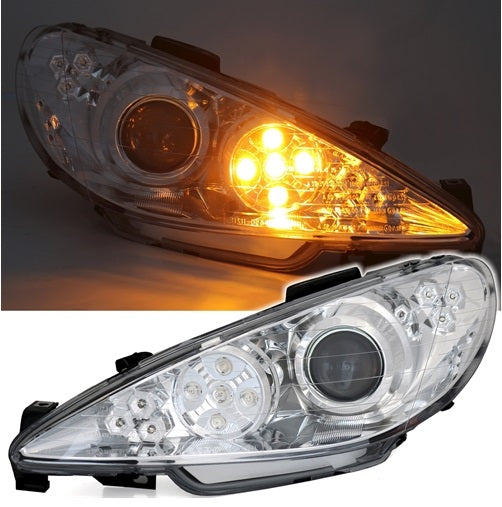 CHROME HEADLIGHTS PEUGEOT 206 1998+ SPORTS HEADLIGHTS LED INDICATORS