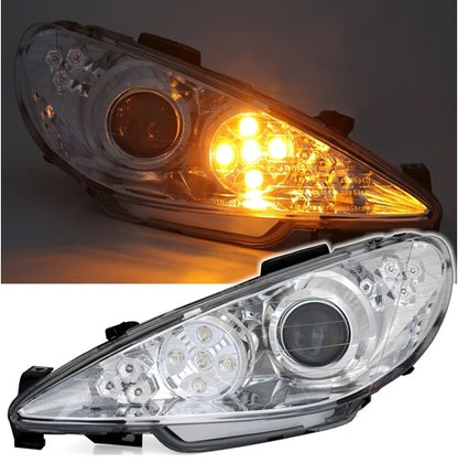 CHROME HEADLIGHTS PEUGEOT 206 1998+ SPORTS HEADLIGHTS LED INDICATORS