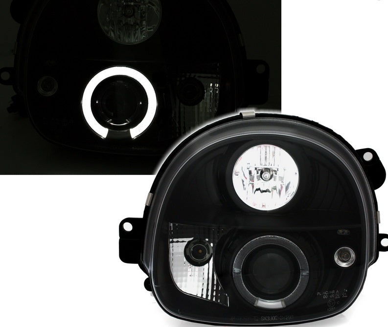 RENAULT TWINGO 1993-2007 FARI ANTERIORI NERI ANGEL EYES LENTICOLARI H1 / H1