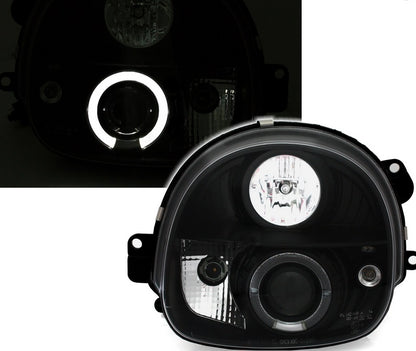 RENAULT TWINGO 1993-2007 FARI ANTERIORI NERI ANGEL EYES LENTICOLARI H1 / H1