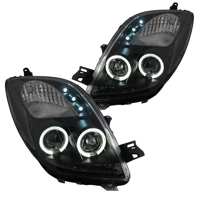 TOYOTA YARIS 2005-2009 FARI ANTERIORI NERI ANGEL EYES LENTICOLARI H1 / H1