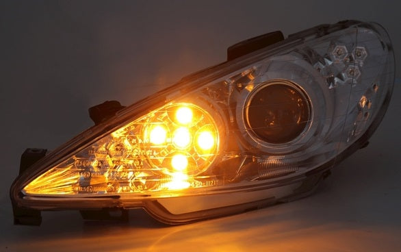 CHROME HEADLIGHTS PEUGEOT 206 1998+ SPORTS HEADLIGHTS LED INDICATORS