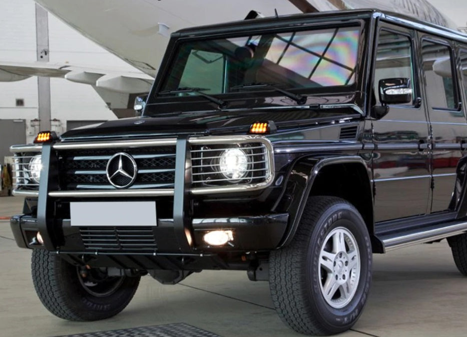 LED TURN SIGNALS SMOKE HOOD MERCEDES G W463 1989-2015 FRONT INDICATORS BLACK