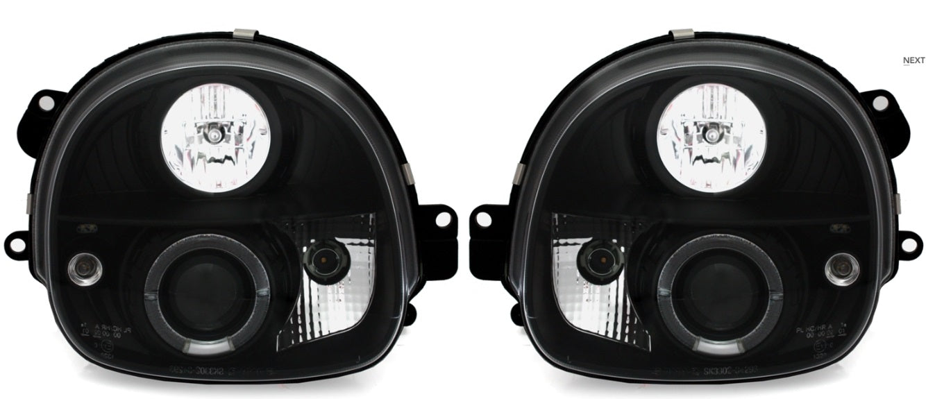 RENAULT TWINGO 1993-2007 FARI ANTERIORI NERI ANGEL EYES LENTICOLARI H1 / H1