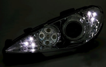 CHROME HEADLIGHTS PEUGEOT 206 1998+ SPORTS HEADLIGHTS LED INDICATORS