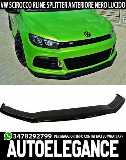SPLITTER VW SCIROCCO RLINE BLADE UNDER FRONT BUMPER IN ABS GLOSSY BLACK 0155
